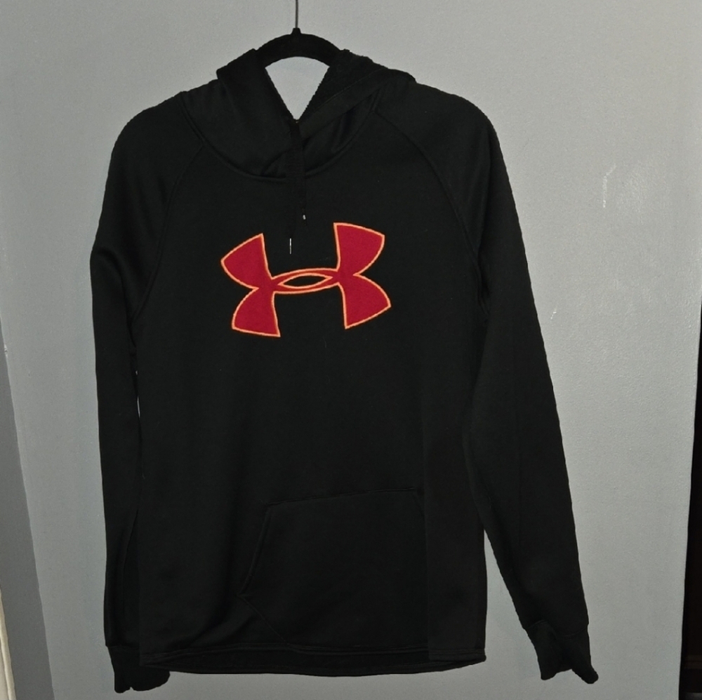 Large Under Armour Black Hoodie with Red Logo Winter Front Pocket Sweatshirt